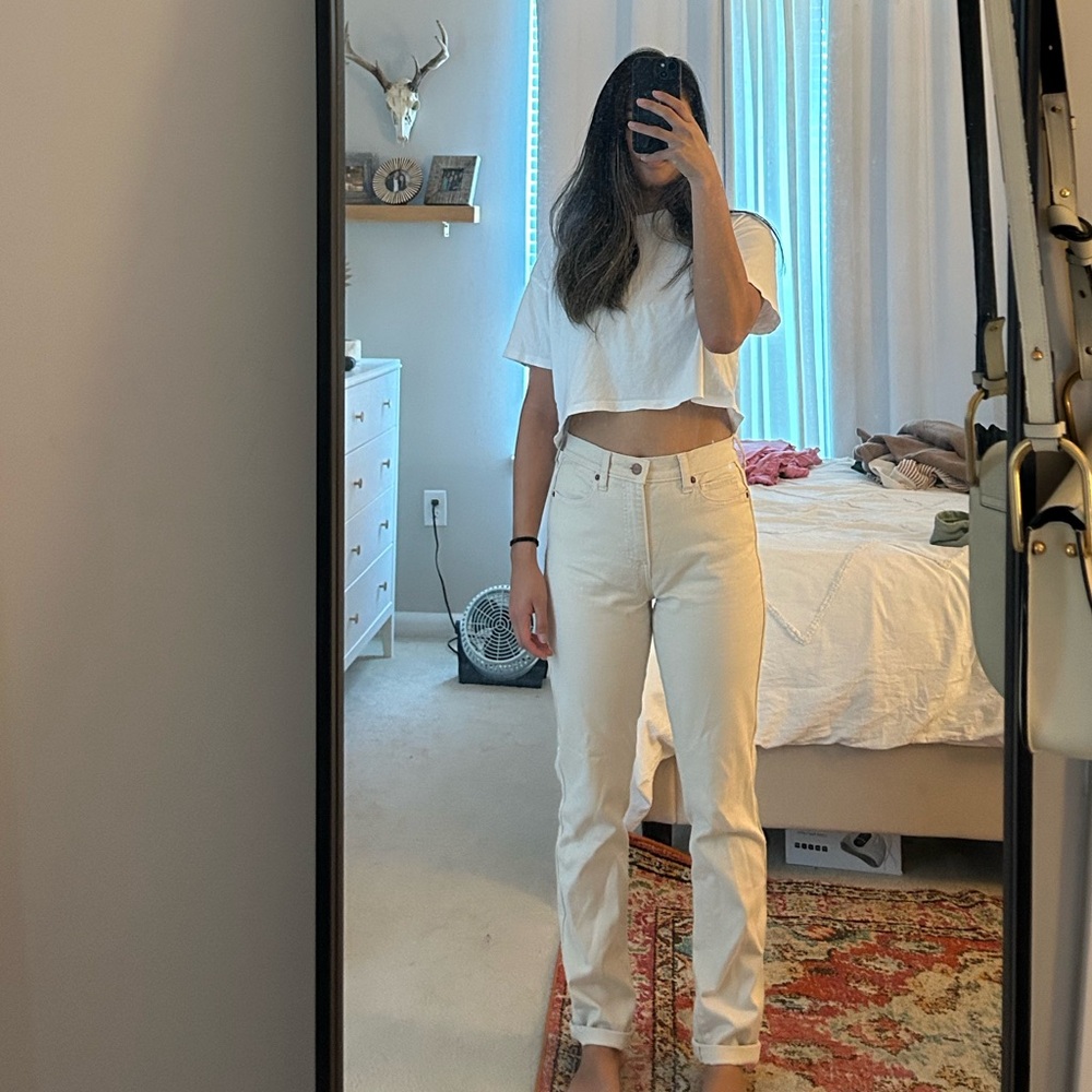 Banana Republic high rise straight leg pants in cream